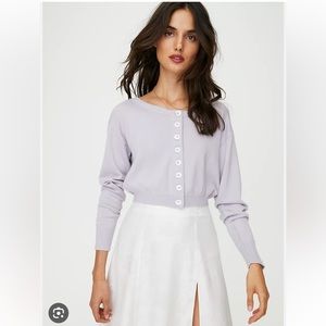 Aritzia Wilfred Taylee cropped cardigan in concrete beton (light purple)